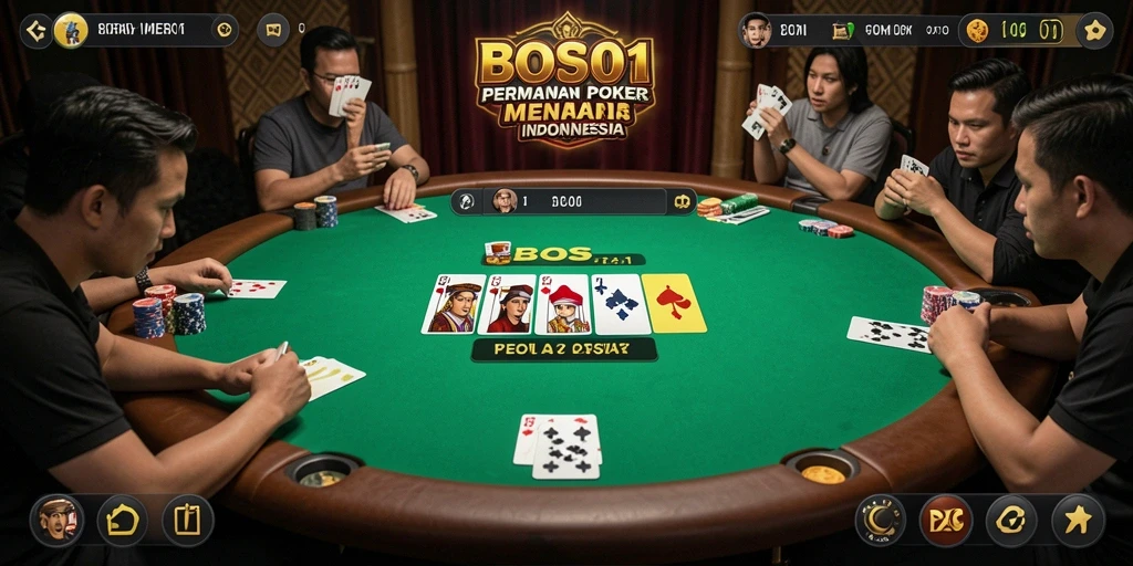 Tampilan gameplay seru dari permainan Poker aplikasi BOS01.