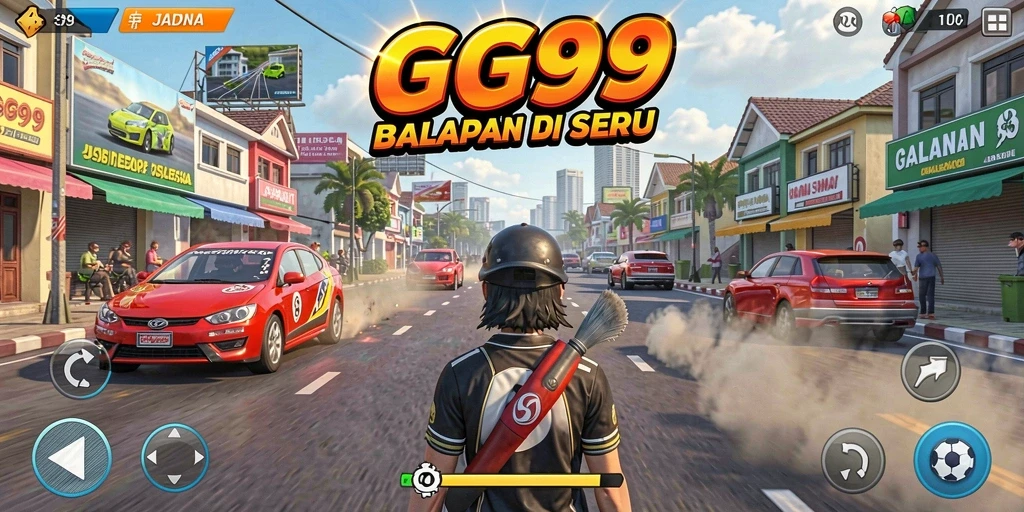 Screenshot GG99 menampilkan aksi balapan yang mendebarkan di trek yang menantang.