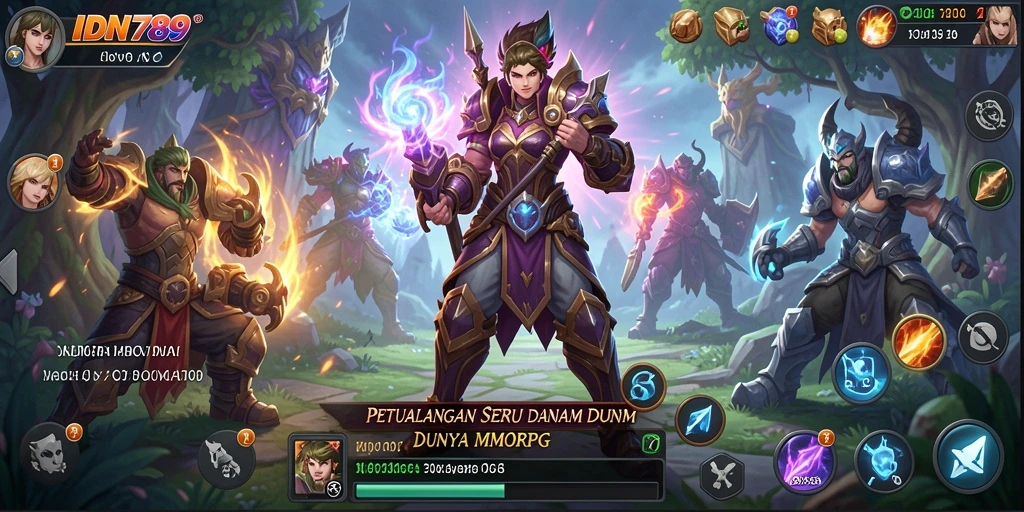 Screenshot gameplay IDN789 menampilkan pertempuran epik dalam dunia fantasi.