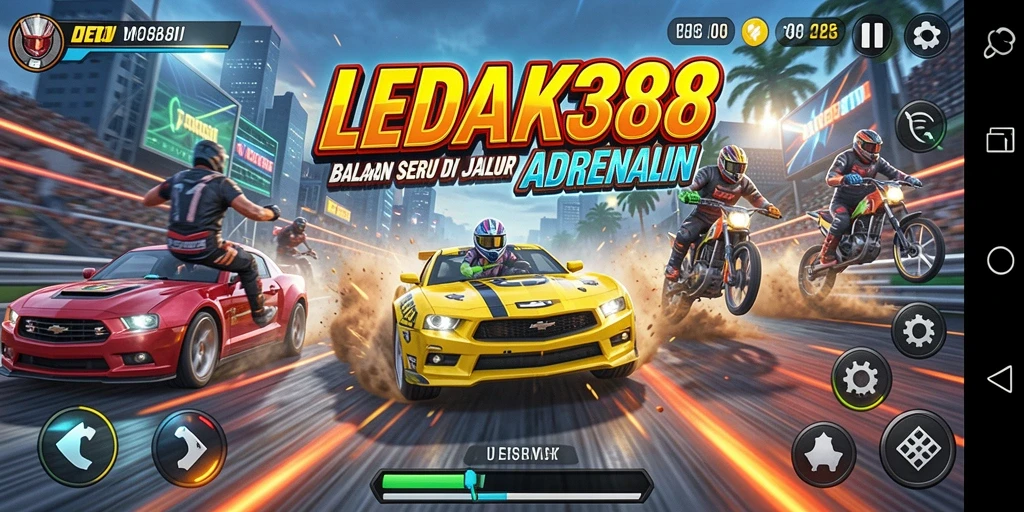 Tangkapan layar LEDAK388 menunjukkan aksi balapan mendebarkan.