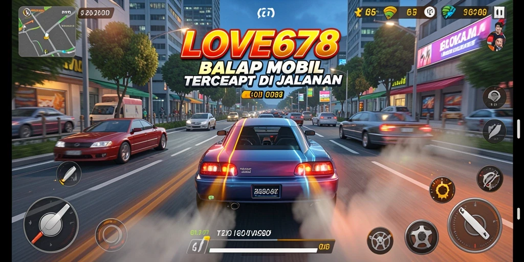 Gameplay LOVE678 dengan balapan mobil yang seru.
