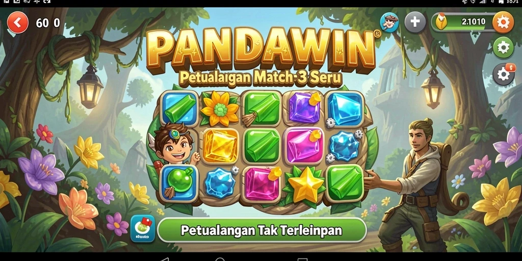 Gameplay menarik dan penuh warna dari PANDAWIN dalam mencocokkan objek.