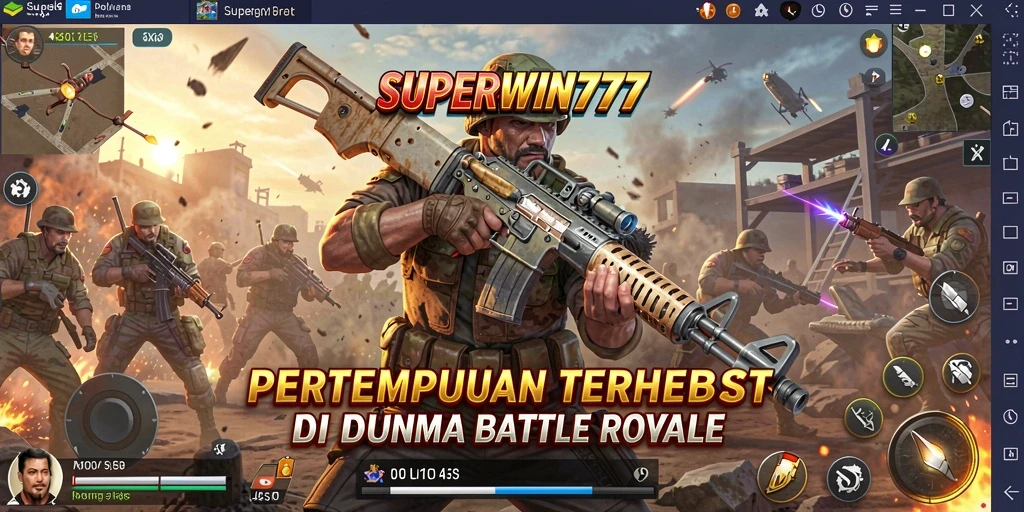 Tampilan gameplay menegangkan di SUPERWIN777 dengan pertempuran Battle Royale.